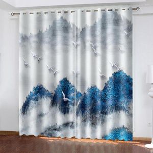 Curtain Modern Home Decoration Living Room Curtains Blue Scenery 3D Window For Bedroom