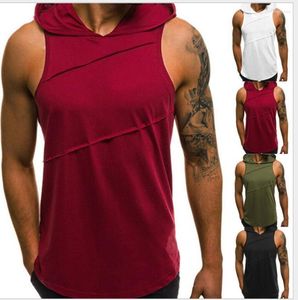 Herren-Kapuzenpullover, kurzärmelig, für Herren, Bodybuilding, Fitnessstudios, mit Kapuze, Fitness-Kleidung, Muskelshirt, Baumwolle, schlank, solide Baumwolle