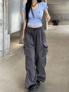 Calças femininas Capris Houzhou Vintage Parachute Cargo Pants Mulheres Y2K Streetwear Bf Fashion Troushers Oversize Jogging Techwear Pants Sweats Harajuku 230309