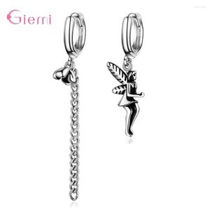 Orecchini a cerchio Cute Little Flower Fairy Asimmetrico Argento tailandese per donna Ragazza 925 Sterling Fine Jewelry