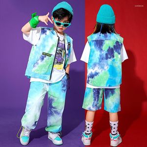 Scene Wear Kids National Tide Hip-Hop Dance Clothes Children Tie-Dye Blue Loose Streetwear Jazz Performance Costumes Outfits DQS7524