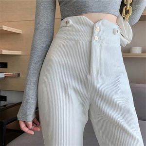 Frauen Hosen Cord Breite Bein Frauen 2023 Mode Herbst High-taille Schlank Split Gabel Hosen Damen Winter Casual Warme dame