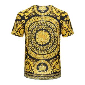Erkek Tişörtler T-Shirt Erkek Tişörtleri Erkek Tişört Yüksek Sokak Stili Kısa Kol Yuvarlak Boyun Moda Altın Çiçek Baskılı Kadın Tshirt G230309