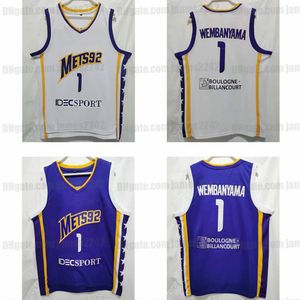 1 Victor Wembanyama Basketball Jerseys Mens Levallois metropolitans Mets92 Purple White Shirt Jersey