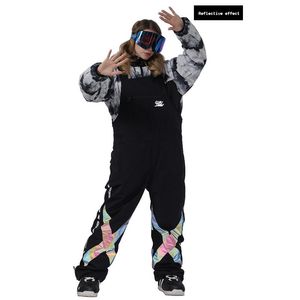 Skiing Pants One-piece Suspenders Ski Loose Waterproof And Warm Colorful Luminous Winter Snow Trousers Snowboarding Bibs Women Men