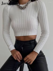 Women's T Shirts Jacuqeline Ribbed Knitted Cropped Top Black White Basic Solid O Neck Long Sleeve T-Shirts Women Fashion Sexy Tees 2023