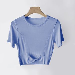 LL Women Yoga Cothed Damskie T-shirt żebrowane padane top z krótkim rękawem oddychające ciasne sportowe jogging