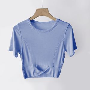 Kvinnor Yoga beskurna kvinnors modala T-shirt Ribbed Crop Top Modal Kort ärm Handring av tät sport Jogging