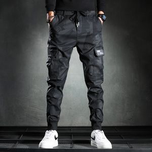 Calças masculinas sweatpants camuflagem elasticidade militar carga cordão multi bolsos bottoms casual jogger calças 230309