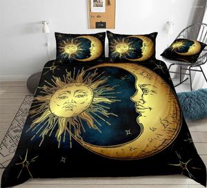 Bedding Sets Golden Sun And Moon Duvet Cover Set Boho Astrology Magic Bed Star Linens Hand Drawn