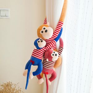 Färgad randig långarm Monkey Plysch Toy Doll Curtain Binding Monkey Doll Electric Car Anti-Collision Head Doll