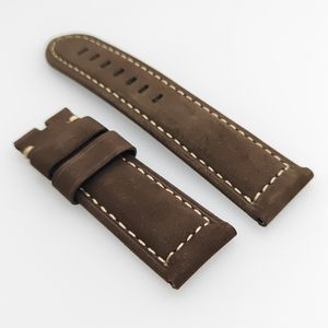 24mm Brown Color Nubuck Calf Leather Watch Band Strap Fit For Pam Pam 111 Wirst Watch