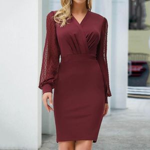 Casual Dresses for Women Autumn Winter Bodycon Dot Long Sleeves V Neck Hifter Wrapped Party Cocktail Dress 2023 Wedding Guest