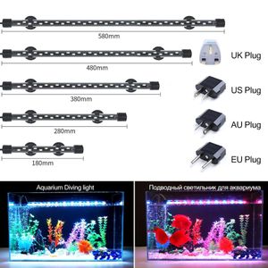 Luz de aquário 90-260V LED à prova d'água para tanque de peixes Clipe de luz para decoração subaquática Lâmpada submersível para cultivo de plantas 18-58 cm