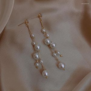 Dingle örhängen Kvinnlig temperament Enkel lång imitation Pearl Tassel Korean Fashion Girl Women's Jewelry Accessories