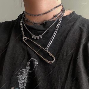 Anhänger Halsketten Punk Big Pin Halskette für Frauen Mode Vintage Hip Hop Rock Harajuku Charme 90er Jahre Ästhetische Geschenk Schmuck