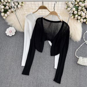 Women's Blouses Sweater Knitted Cardigan Women 2023 White Short Style With Sunscreen Shawl Early Spring Coat Ice Silk Top