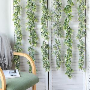 Dekorative Blumen 195 cm Blattrebe String Eukalyptus Gras Girlande künstliche Pflanzen für Hochzeitsdekoration gefälschte Rattan Efeu Home Decor