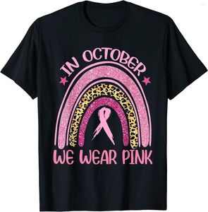 Mäns T-skjortor I oktober bär vi rosa leopard bröstcancermedvetenhet T-shirt