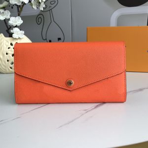 Designer de luxo Sarah Whole Wallet 7 Colors Fashion Single Zipper Pocke Men Women Leather Ladies Ladies Purse Long com laranja B290Y