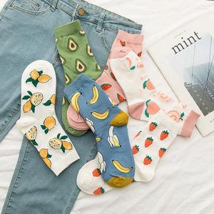 Frauen Socken Frühling Kawaii Cartoon Obst Frau Baumwolle Koreanische Streetwear Rosa Mit Avocado Und Wassermelone Für Damen