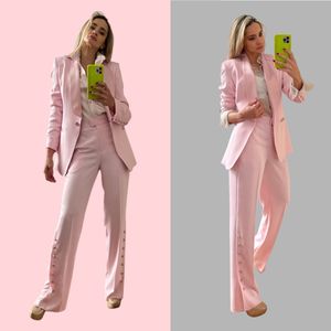 Summer Hot Pink Women Pants Suits Tailored Celebrity Lady Blazer Sets Prom Formal Wear For Wedding 2 Pieces Jacket and Pants