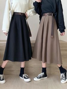 Skirts Solid Women's High Waist Sweet Pleated Skirt Korean Style Elegant College Ins 2023 Spring Summer All-match Lady Clothes