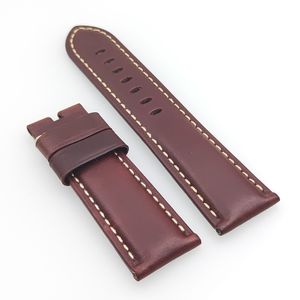 24 mm brun röd vaxartad kalvläderklocka band rem passform för pam pam 111 wirst watch