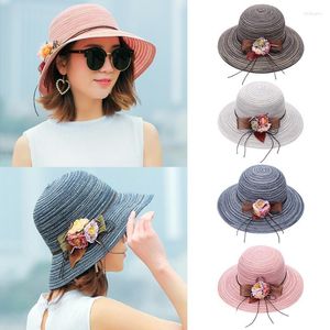 Chapéus largos de abrangência verão dobrável fluppy sunhat palha para mulheres panamá sol hatswide de praia