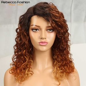 Perucas sintéticas Rebecca Water Wave Human Hair Wig Part Lace S Para Mulheres L Remy Brasileiro Destaque Orange Curly 16 polegadas 230227
