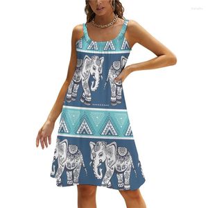 Casual klänningar vintage elefantklänning vit blommig tryck boho strand sommar dam rem enkel en linje sundress mönster överdimensionerade kläder