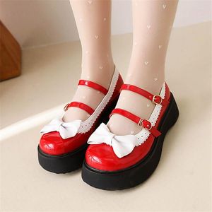 Dress Shoes PXELENA Cosplay Uniform Princess Bowtie Chunky Mid Heels Preppy Creepers Pumps Women Girls Kawaii Lovely Spring Plus Size