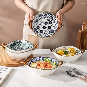 Miski 2pcs 7,5 cali Mish Mish Ceramiczna Zupa z rękojeść ręcznie malowana sałatka Makaron Kitchen Stołowa stół mikrofalowy piekarnik Bakware