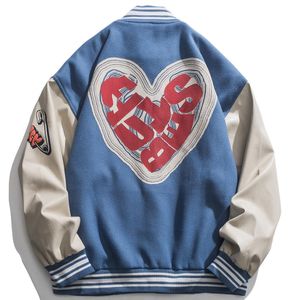 Männer Jacken LACIBLE Streetwear Liebe Muster Baseball Jacke Männer Tops Hip Hop Patchwork Brief Drucken Varsity Jacke Frauen Outwear Herbst Mantel 230309