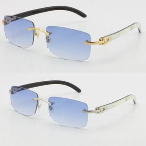 Quay Sonnenbrille Original echte natürliche schwarze und weiße vertikale Streifen Buffalo Horn Randless 8200758 Männliche weibliche Brille Unisex