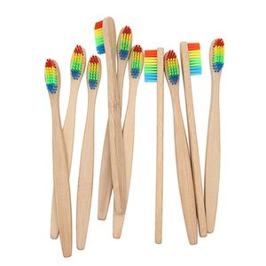 Escova de dentes de bambu Arco-íris de madeira Escovas de dentes de bambu Cuidados bucais Cerdas macias Escova de dentes para viagem