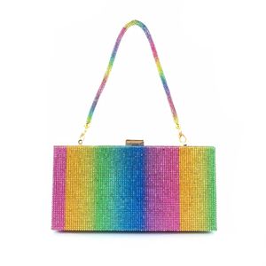 Hengmei 2021 New Hot Diamond Rainbow Bag Lady's Dinner Hand Bag Colorful Water Drill Bag 230309