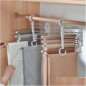 Hangers Racks 5 In 1 Home Mtifunctional Trouser Storage Rack Adjustable Tie Storaging Shelf Closet Organizer Stainless Steel Cloth Dhn9K