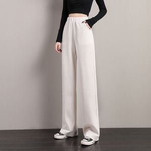 Women's Pants Capris PELEDRESS Loose Corduroy Pants Women High Waist Black White Harajuku Korean Style Beige Plaid Wide Leg Pants Women Winter 230309