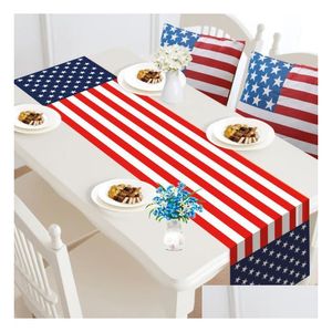 Banner Bandiere Giorno dell'Indipendenza Americana Lino Runner Home Ristorante Decorazione Nana Tovaglia a Strisce Lunghe Soggiorno Caffè Dhgcl