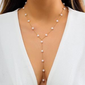 Pendant Necklaces Salircon Korean Romance Imitation Pearl Necklace Sternal Chain For Women Fashion Long Tassel Body Wedding Jewelry