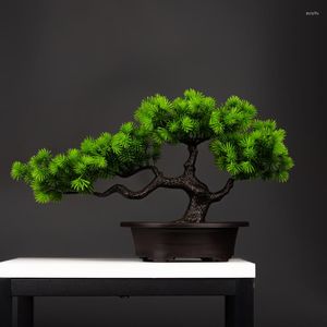 Flores decorativas 27 cm de pinheiro artificial Bonsai Ornamentos de árvores falsas Simulação de paisagem plástica para decoração de desktop da sala de casa