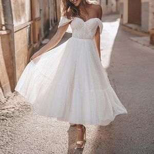 Sukienki swobodne eleganckie boho krótki ślub liniowy 2023 dla kobiet koronkowe aplikacje panny młodej sukienki bez pleców białe szaty ślubne impreza