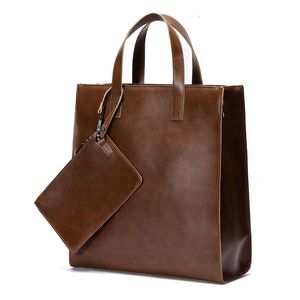 Briefcases Vintage Men's Briefcase Business Office Bags Crazy horse Leather Handbag computer laptop Bag Casual maletin mujer bags 230309