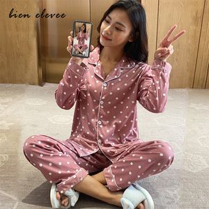 Women's Sleepwear Sleepwear Women Pajamas Sets Long Sleeve Home Wear Suit For Women Two Piece Set Female Pijama Button Pyjama Clothes Polka Dot 230309