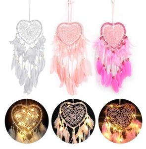 Nowatorskie przedmioty w kształcie serca łapacz snów boho w stylu ręcznie robiony lampa LED Wisząca romantyczna dekoracja3424560