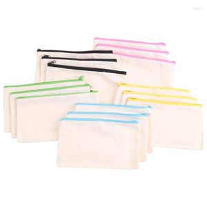 Pack Blank Cotton Canvas DIY Craft Zipper Bags Pouches Pencil Case For Makeup Cosmetic Toiletry Stationary Storage