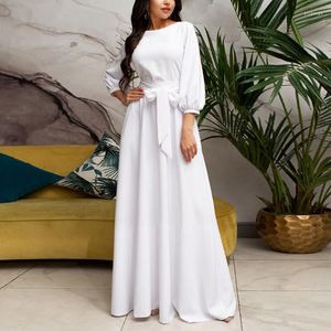 Casual Kleider 2023 Frühling Herbst Frauen Einfarbig O Neck Einfache Design Big Saum Maxi Kleid Nacht Party Club Lange