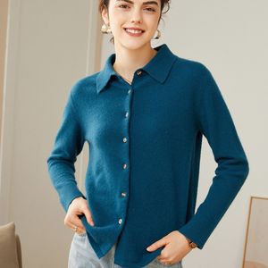 Malhas femininas Tees Cardigan 100 puro Cashmere Winter Bottoming Camisa de lapela de lapela Fit Blouse macia Solid 230308