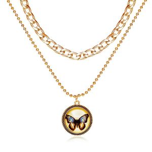 Chains Retro Mysterious Butterfly Pattern Pendant Necklace Gold Silver Color Alloy Double Clavicle Chain Statement Jewelry